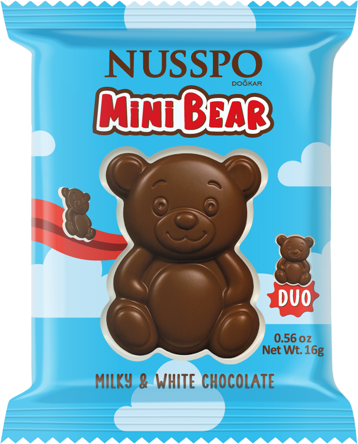 Ourson en chocolat au lait et chocolat blanc 16 g | Nusspo