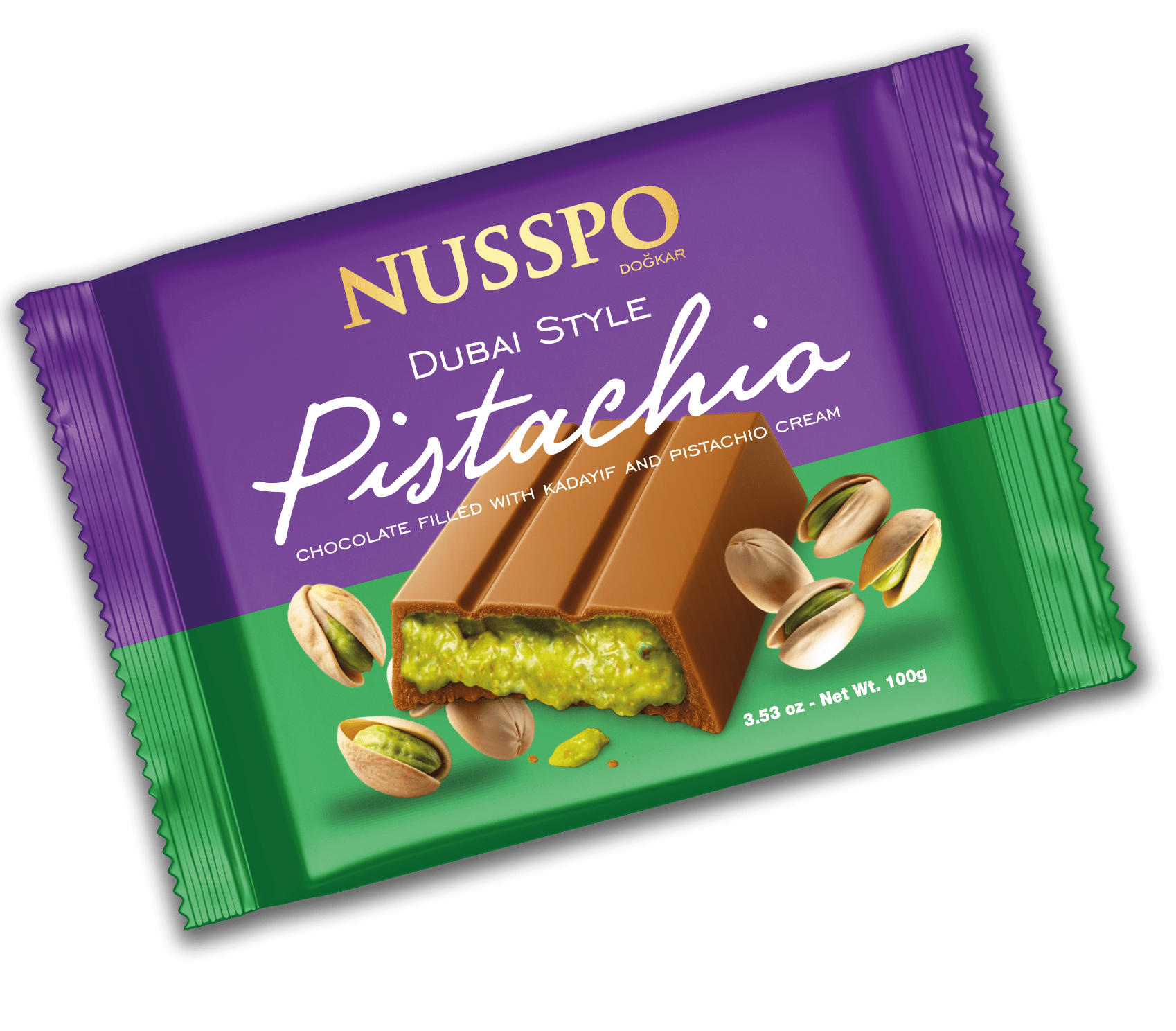 Chocolat au lait crème de pistache et kadayıf 100 g | Nusspo