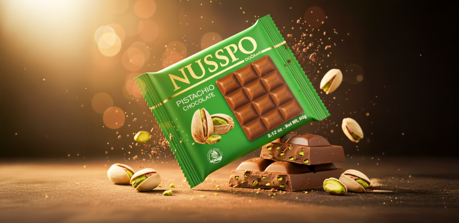 Tablette de chocolat aux pistaches 60 g | Nusspo