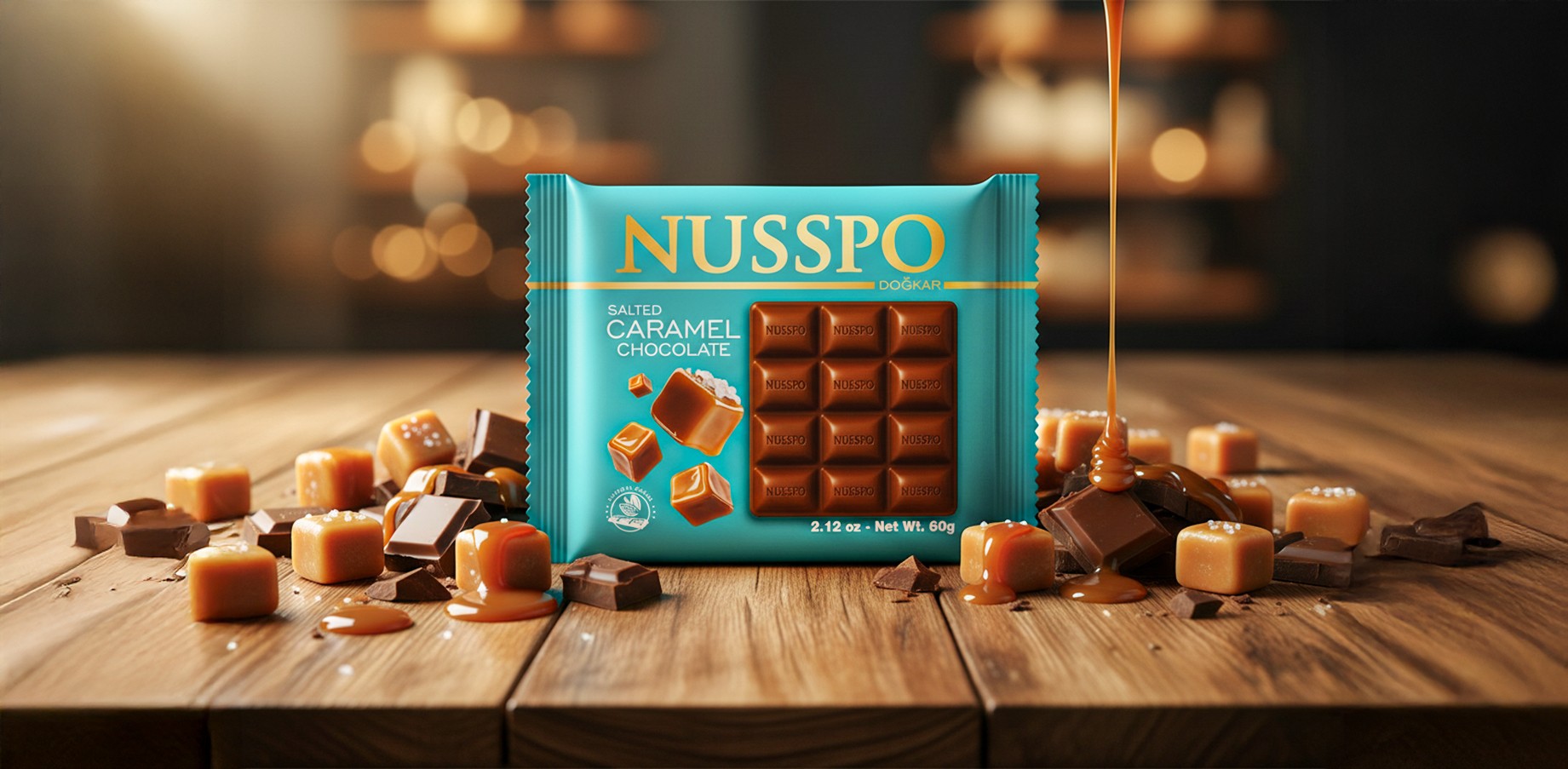 Tablette de chocolat au caramel salé 60 g | Nusspo